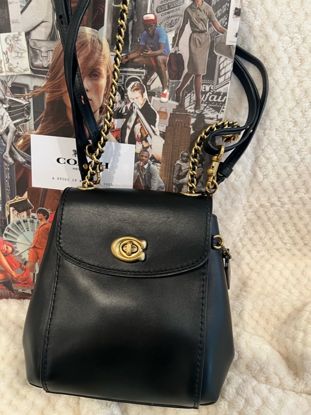 Coach Parker Black Leather Crossbody, convertible backpack with Gold Turnlock